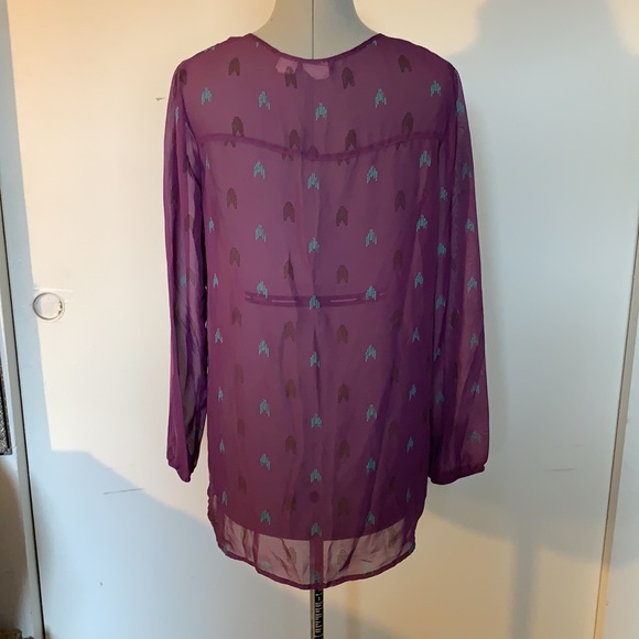 Retro 80s style sheer purple arrow blouse M / L - Picture 4 of 9